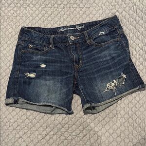 American Eagle Outfitters Dark Blue Distressed Jean Shorts